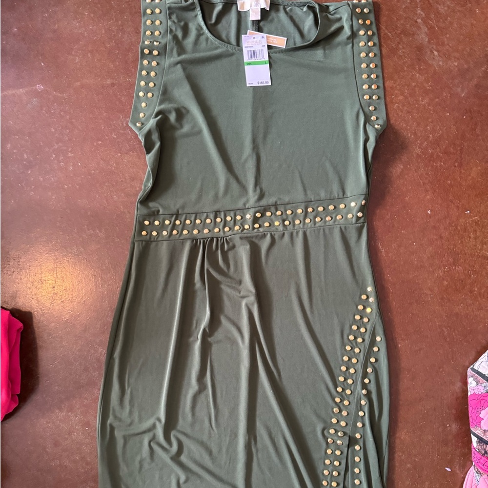 Michael Kors Army Green Bedazzled Formal Dress